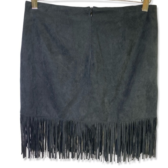 ⭐️STREETWEAR SOCIETY Black Suede Fringe Mini Skirt - Picture 2 of 5